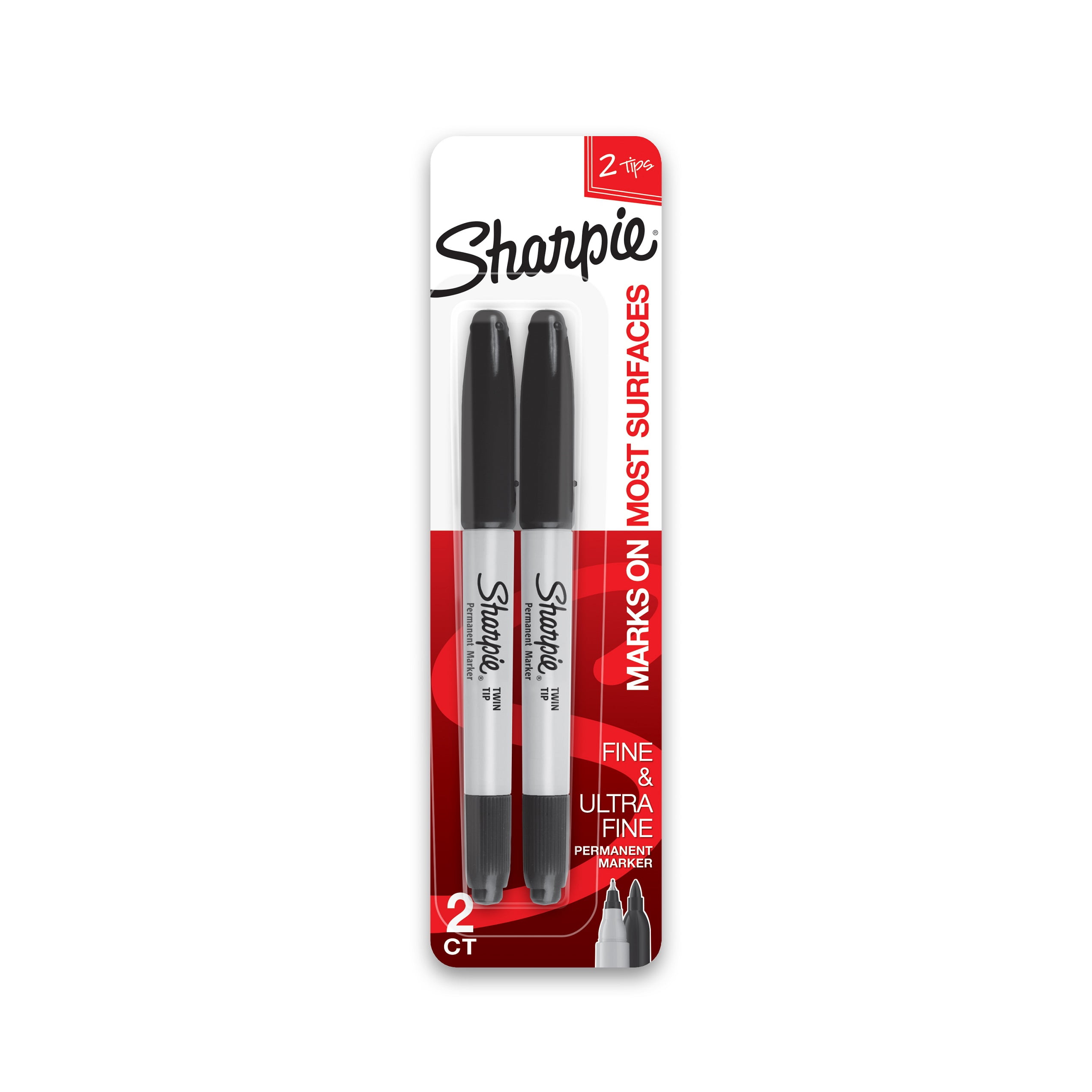 Sharpie 2 in 1 Permanent Marker, Black, Fine & Ultra Fine, Twin Tip