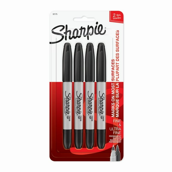 Sharpie Twin Tip Permanent Markers, Fine and Ultra Fine, Black, 4 Count