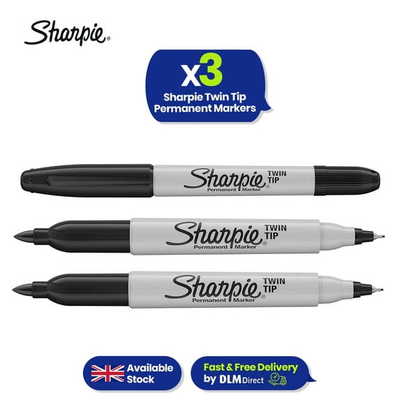 Sharpie Twin Tip Permanent Markers Pack of 3 Black Ink Fine and Ultra-Fine Tip for Writing and Labelling