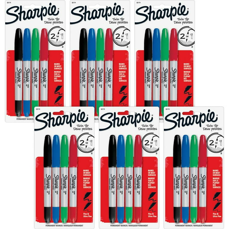 Sharpie Twin Tip Permanent Markers - Ultra Fine, Fine Marker Point - 0.3 mm, 1 mm Marker Point Size - Red, Green, Blue, Black Alcohol Based Ink - 24 / Bag Sharpie Twin Tip Permanent Markers - Ultra Fine, Fine Marker Point - 0.3 mm, 1 mm Marker Point Size - Red, Green, Blue, Black Alcohol Based Ink - 24 / Bag