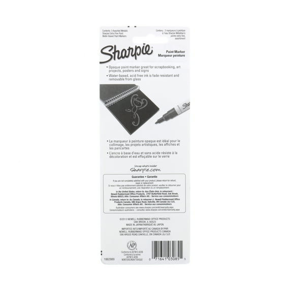Sharpie Waterbased Paint Marker Set - Gold/Silver/Copper, Metallic Colors, Extra-Fine Point, Set of