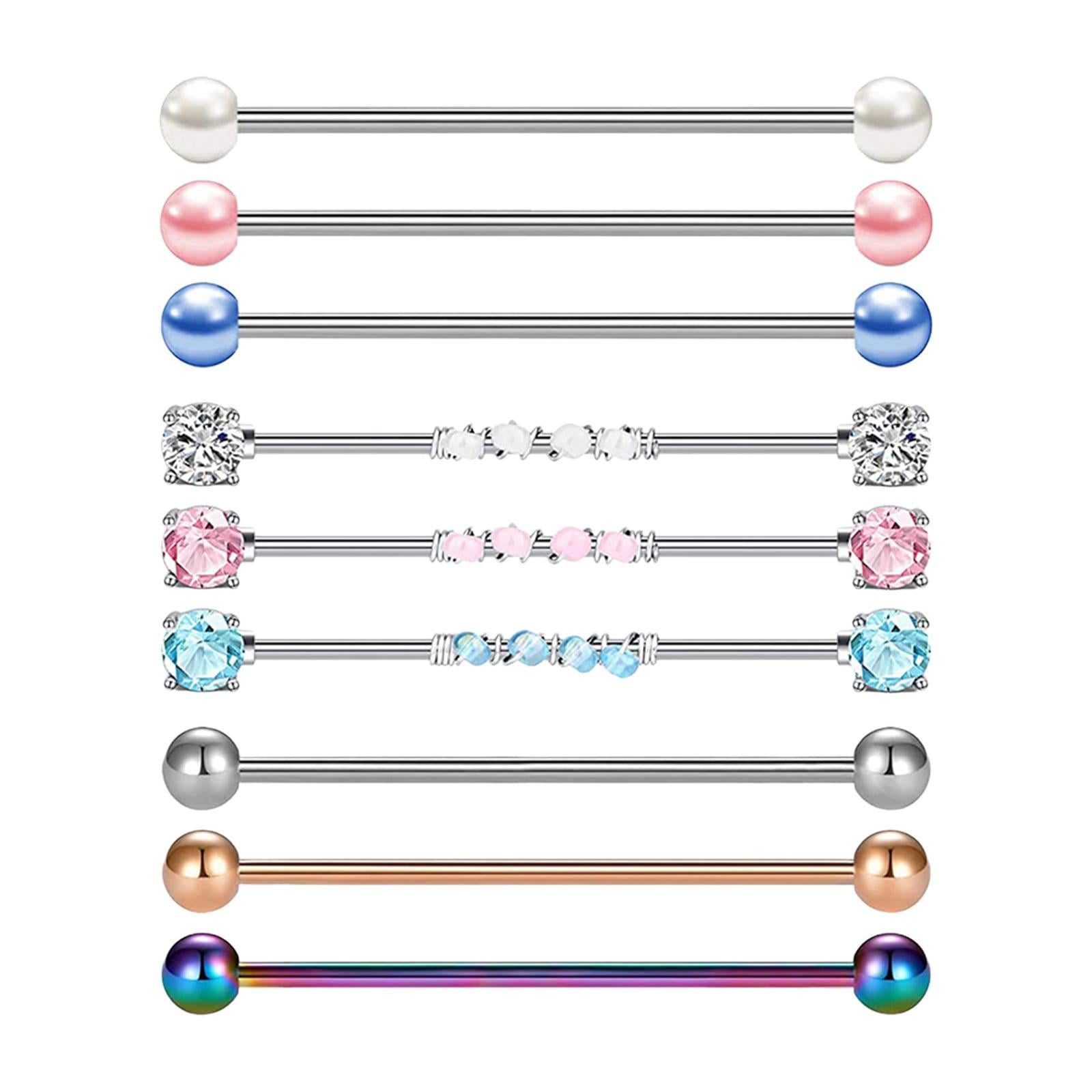 SHARPLACE 9 Pieces Industrial Barbell Earrings Cartilage Piercing Jewelry Long 38mm Fashion Industrial Piercing Bar for Party Women Men