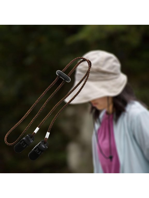 Adjustable Hat Strap Clip, Windproof Strap Clip, Hat Chin Cord, Cap Retainer with Clip Cord for Fishing Hiking Men Rides Brown