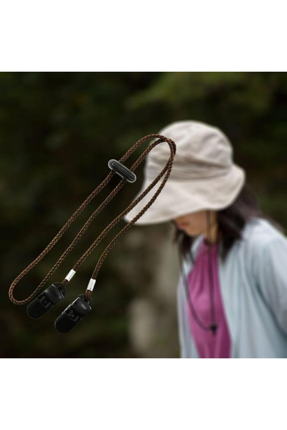 Adjustable Hat Strap Clip, Windproof Strap Clip, Hat Chin Cord, Cap Retainer with Clip Cord for Fishing Hiking Men Rides Brown
