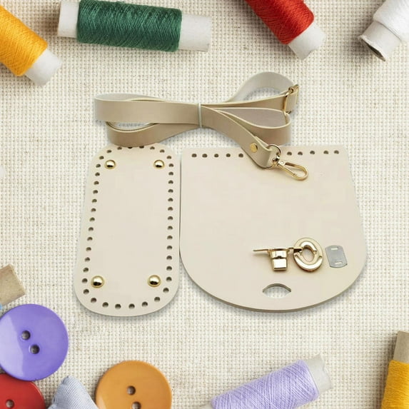 Sharplace Bag Bottom for Crochet Crochet Bag Making Set with Holes PU Leather DIY Bag Accessories Shoulder Strap for Tote Handbag Parts Beige