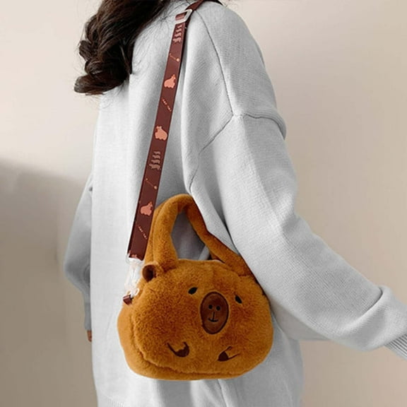 Sharplace Plush Capybara Crossbody Bag for Women Handbag Soft Cute Pouch for Birthday Gift