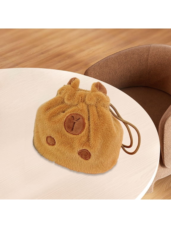 Plush Capybara Drawstring Handbag for Women Pouch Lightweight Purse for Holidays
