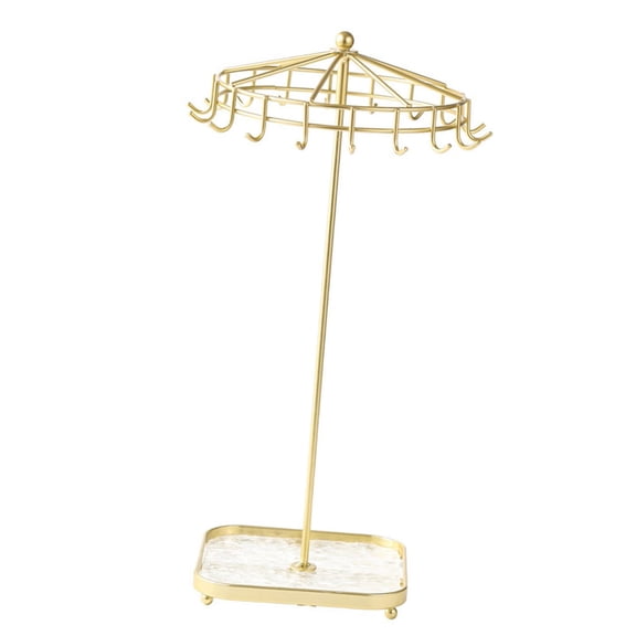 Sharplace Rotating Jewelry Holder Jewelry Display Rack Iron Jewelry Organizer Necklace Ear Storage Shelf for Tabletop Necklace Gold