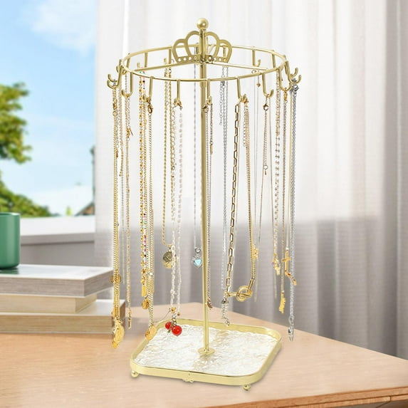 Sharplace Rotating Jewelry Holder Jewelry Display Stand Metal Jewelry Organizer Necklace Ear Storage Shelf for Show Jewelry Watches Gold
