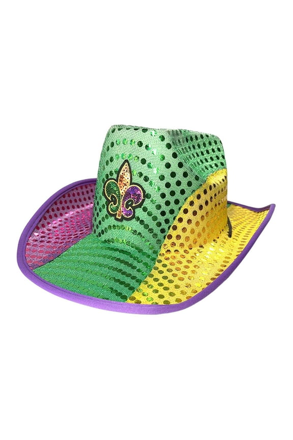Sequin Cowboy Hat Mardi Gras Hat Cap Decorative Costume Accessory Western Cowgirl Hat for Nightclub Party Supplies Mardi Gras Sequin Pattern