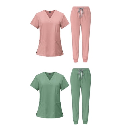 Sharprepublic 2Pcs Female Scrub Set Machine Washable Nurse Work Clothing