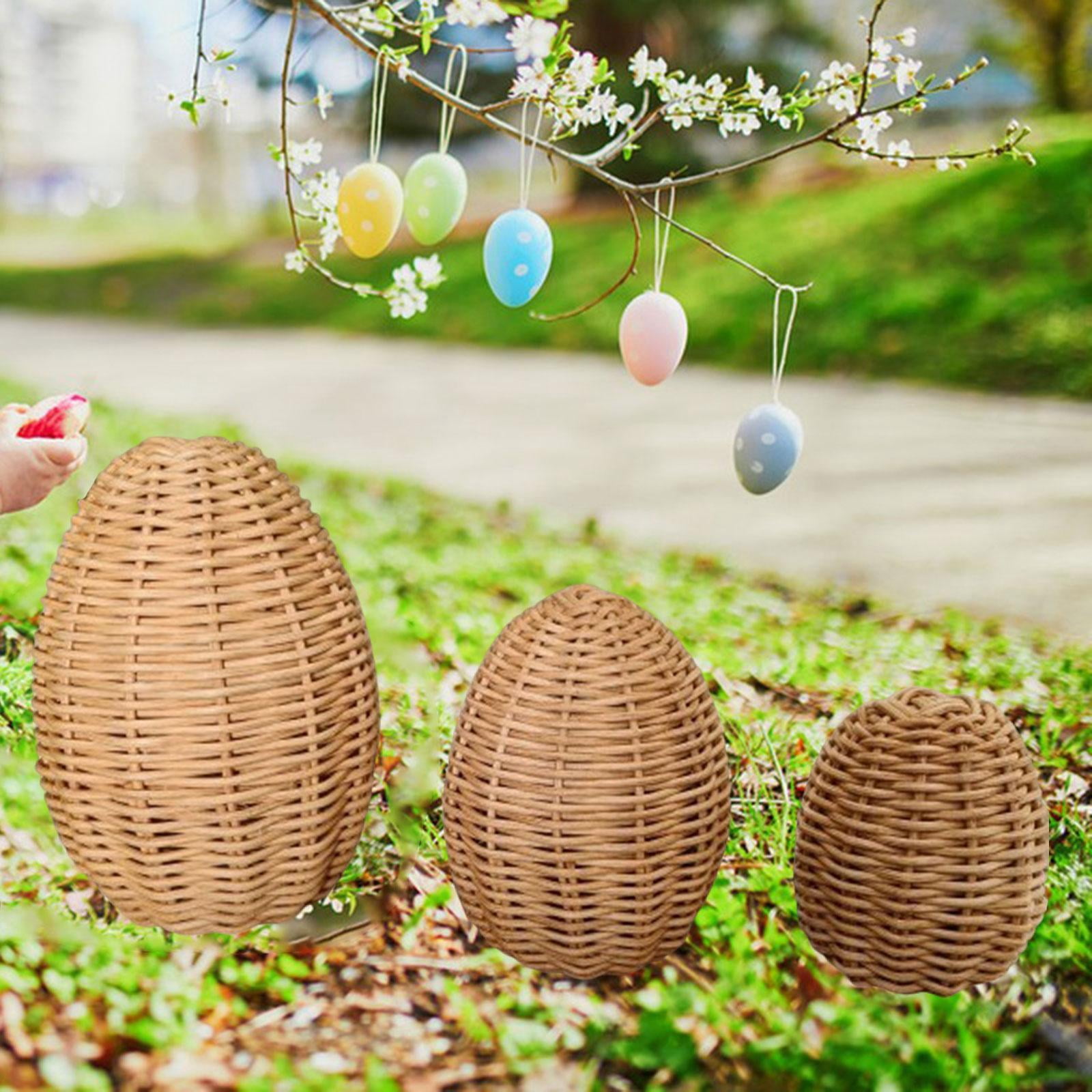 Sharprepublic 3Pcs Handwoven Rattan Easter Egg Holiday Decorations for Bar Bedroom Wedding
