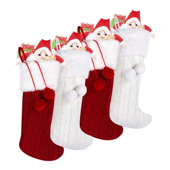Sharprepublic 4 Pieces Christmas Stocking Knitted Novelties for Decorating Holiday Offices