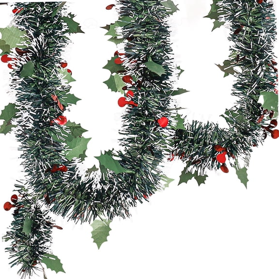 Sharprepublic 5.9ft Christmas Tinsel Garland Ornament for Indoor Outdoor Railing Xmas Tree Berries Pattern