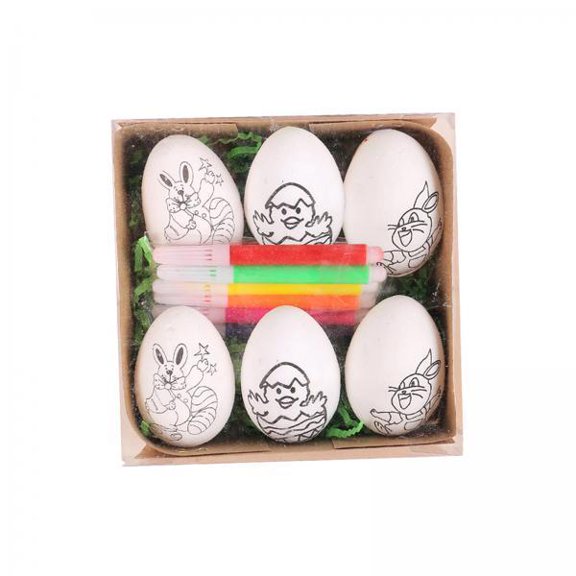 Sharprepublic 6xEaster Eggs Cartoon Paintable for Photo Props Easter Baskets Family Reunions white rabbit