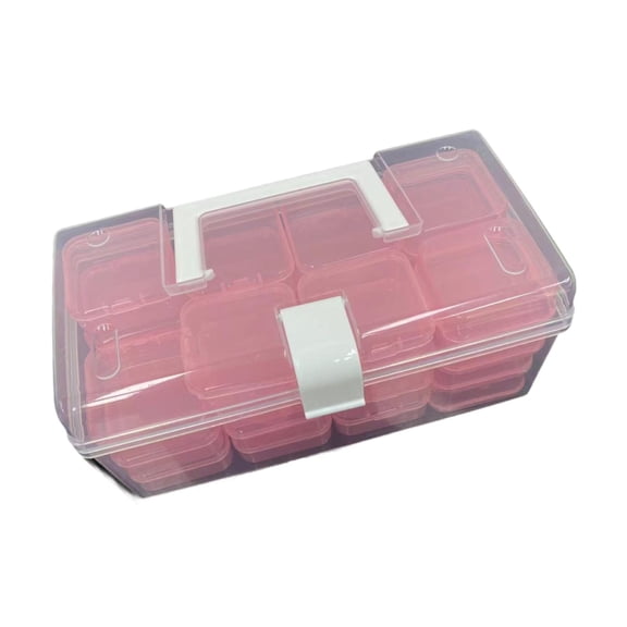 Sharprepublic Bead Organizer 32 Grids with Hinged Lid Dustproof Sturdy Bead Storage Containers Craft Organizers for Small Items DIY Storing Pink