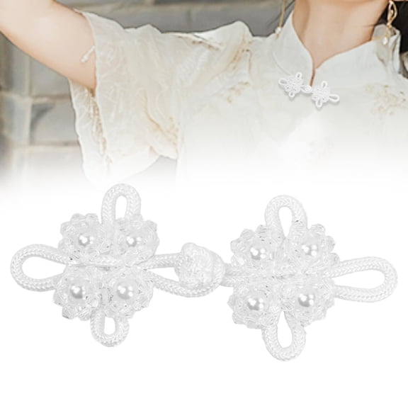 Sharprepublic Chinese Knots Frog Button Decorative with Bead for Sweater Clothing Cardigan White