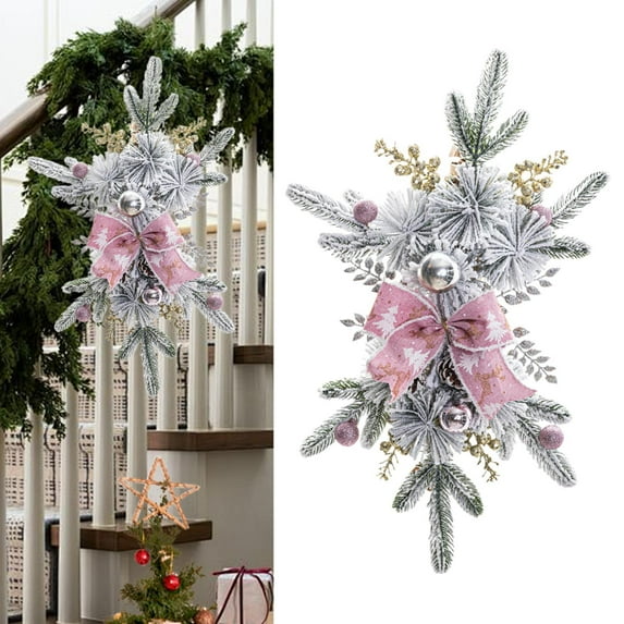 Sharprepublic Christmas Swag for Front ation Christmas Stair Swags for Party Wedding 45 cm Pink Bowknot