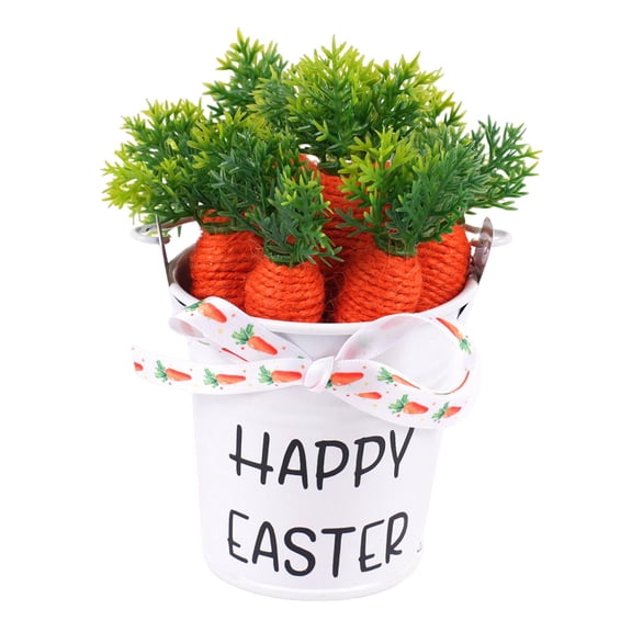 Sharprepublic Easter Carrot Bucket Collecting Bucket Handheld Cartoon Versatile Portable Decor White Printed Bow