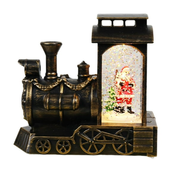 Sharprepublic Glowing Snow Globe Lantern Christmas Crystal Ball Train Sculpture Crafts Tabletop Gift Party Gift Light up Christmas Ornament Christmas tree Santa