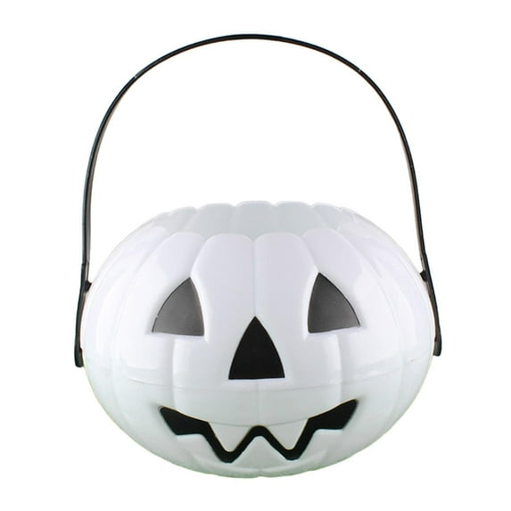 Sharprepublic Halloween Trick or Treat Bucket Candy Bucket Portable Reusable Removable with Handle Candy Basket Halloween Gift for Festival White