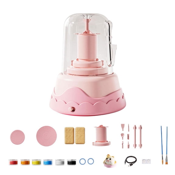Sharprepublic Kids Electric Pottery Wheel Set Craft Making Kit Diy Creative Education Toys Children in Parents Interactive Toy Ceramic Machine Pink 2 Clay