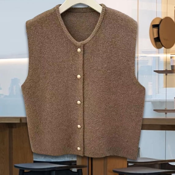 Sharprepublic Knit Cardigan Vest for Women Button Knitted Vest for Commuting Home Shopping Coffee