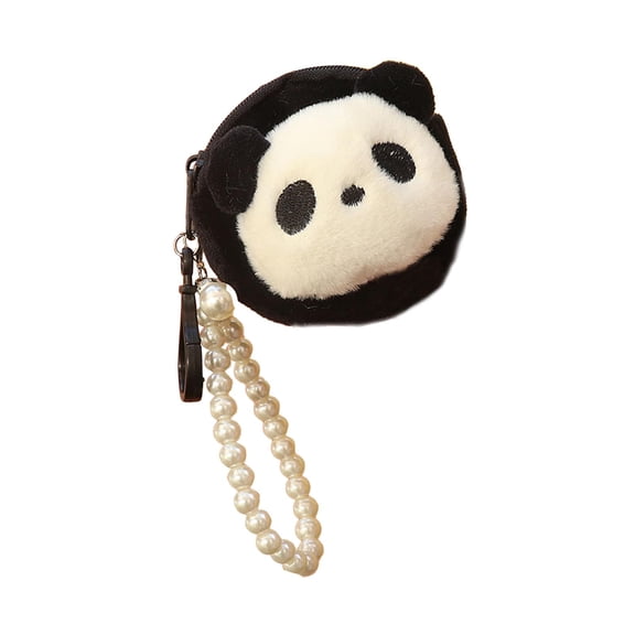 Sharprepublic Mini Plush Case Lightweight with Zipper Fashion Cute Key Chain Panda Money Purse Round