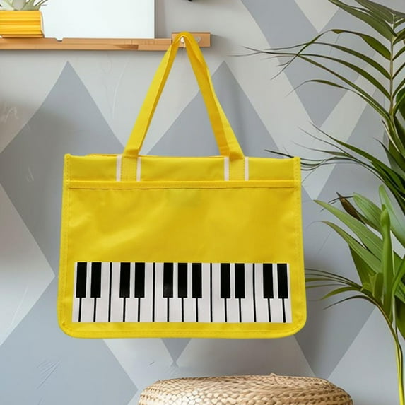 Sharprepublic Piano Key Musical Notes Tote Bag Zipper Reusable Shopping Bag for Music Lovers yellow