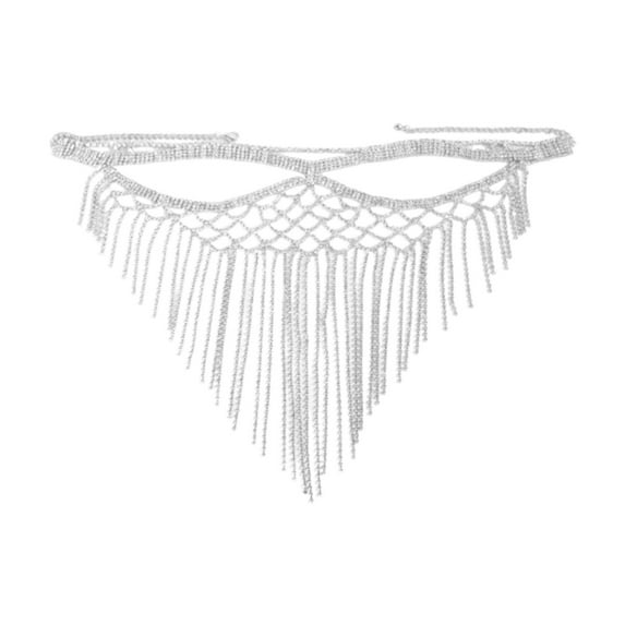 Sharprepublic Rhinestone Tassel Masquerade Decor Long Tassel Veils for Dress up Party Silvery