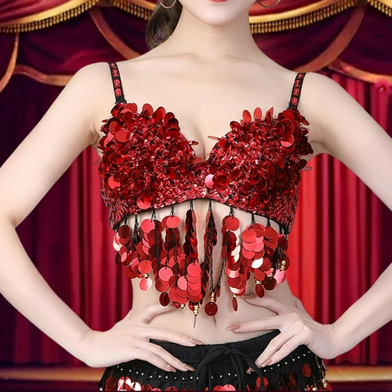 Sharprepublic Sequin Crop Top Clubwear Belly Dance Suit for Performance Nightclub Festival 38 Yards
