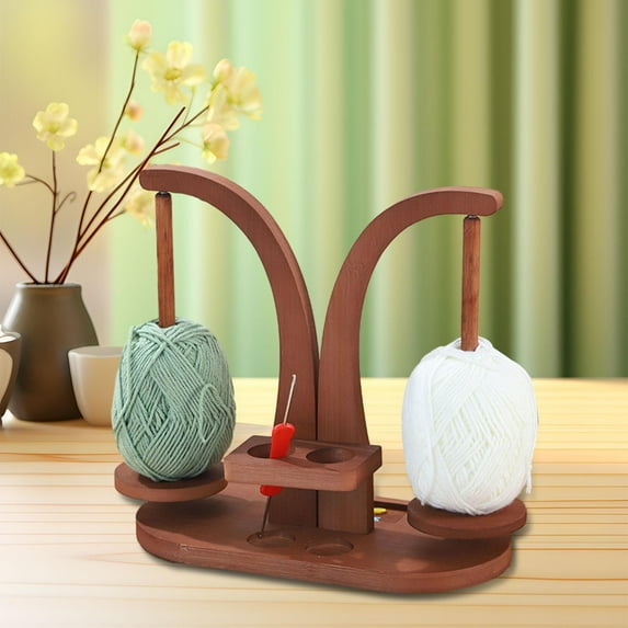 Sharprepublic Yarn Holder Knitting Tools Practical Wooden Vertical Desktop Yarn Ball Stand Brown
