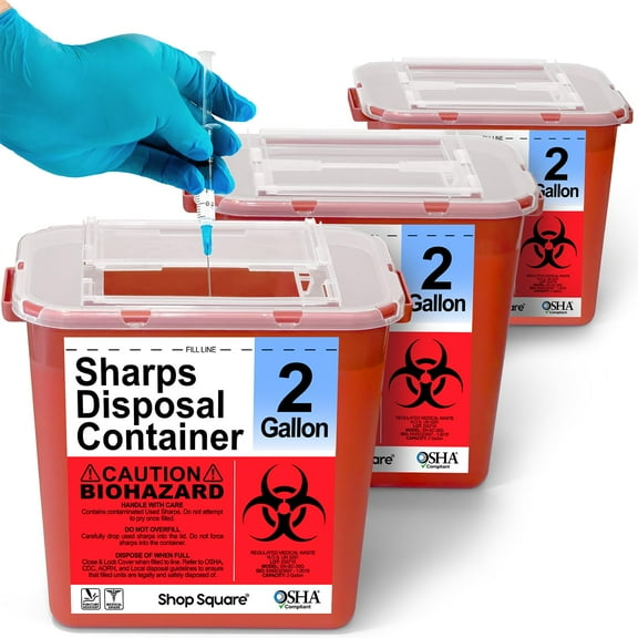 Sharps Container 2 Gallon (3-Pack) - Sharps Containers for Home Use, Sharps Disposable Container for Needles