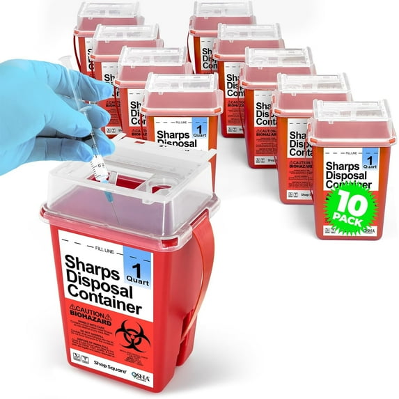 Sharps Container for Home & Professional Use - 10 Pack Needle Disposal Containers - 1 Quart