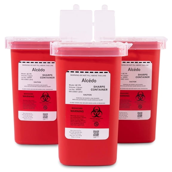 Sharps Container for Home Use and Professional 1 Quart (3-Pack) | Biohazard Needle and Syringe Disposal | Small Portable Container for Travel