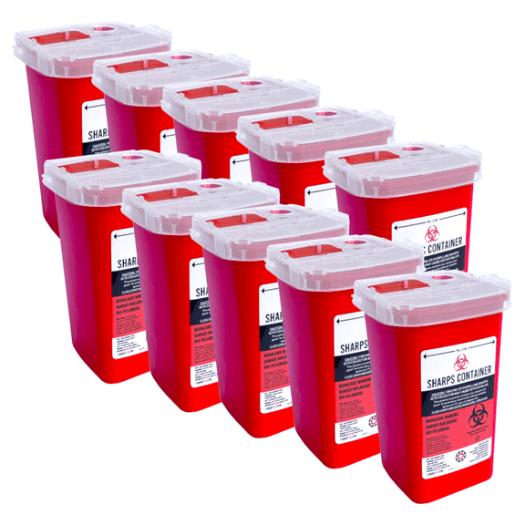 Sharps Container for Professional and Home Use - 1 Quart / 946mL Small Size Tall Sharp Container Needle Disposal Containers for Needles Pack of 10