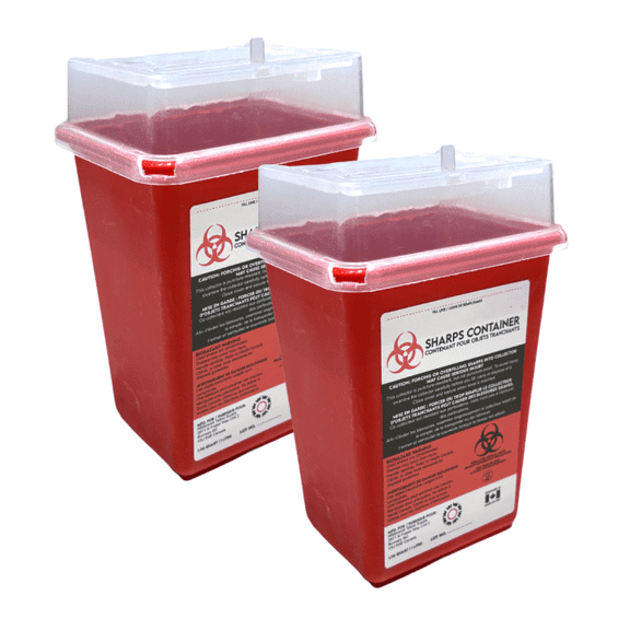 Sharps Container for Professional and Home Use - 1 Quart / 946mL Small Size Tall Sharp Container Needle Disposal Containers for Needles Pack of 2