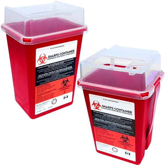 Sharps Container for Professional and Home Use - 1 Quart / 946mL Small Size Tall Sharp Container Needle Disposal Containers for Needles Pack of 2