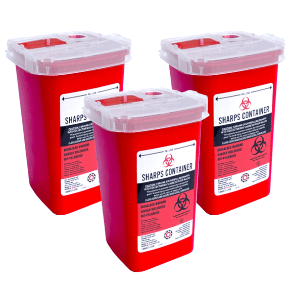 Sharps Container for Professional and Home Use - 1 Quart / 946mL Small Size Tall Sharp Container Needle Disposal Containers for Needles Pack of 3