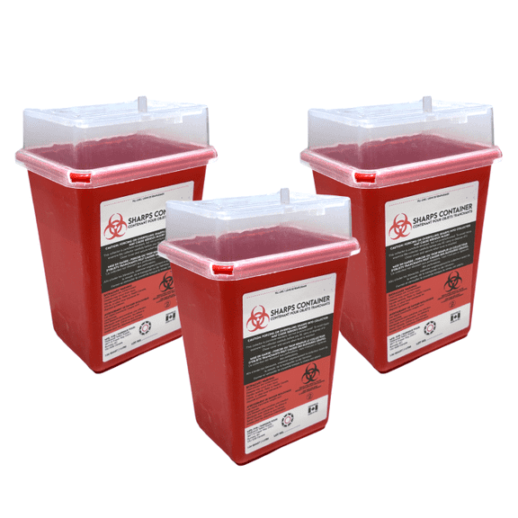 Sharps Container for Professional and Home Use - 1 Quart / 946mL Small Size Tall Sharp Container Needle Disposal Containers for Needles Pack of 3