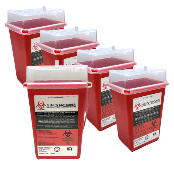 Sharps Container for Professional and Home Use - 1 Quart / 946mL Small Size Tall Sharp Container Needle Disposal Containers for Needles Pack of 5