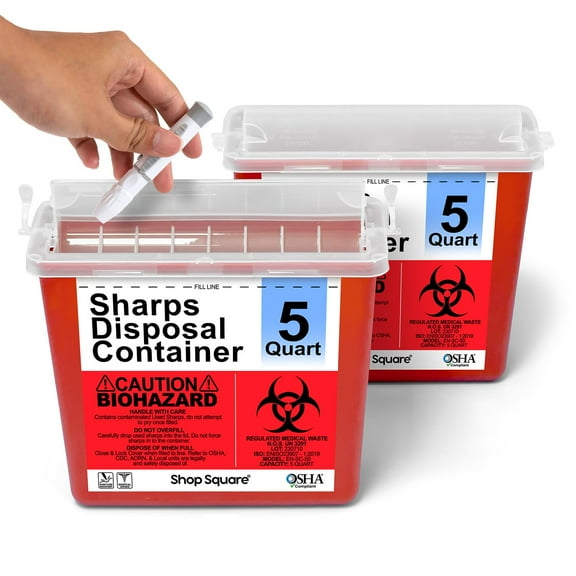 Sharps Containers for Home and Professional Use, 5 Quart (2 Pack) Sharp Container for Needles, Sharps Disposal Container
