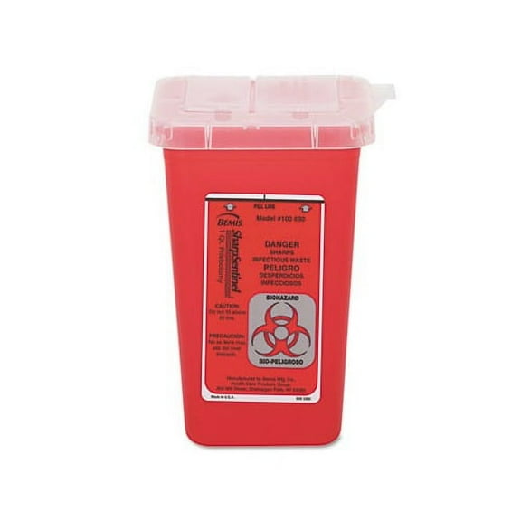 Sharps Waste Receptacle Square, Plastic, 32oz, Red