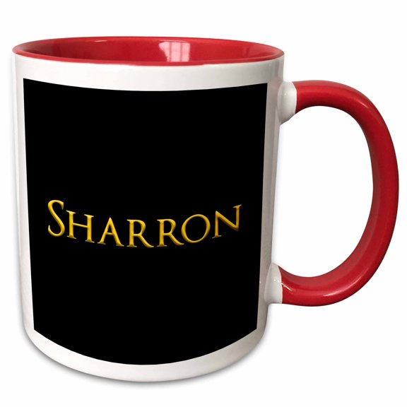 3drose, Sharron Common Girl Baby Name in the Usa. Yellow on Black Talisman, 15oz Two-tone Red Mug