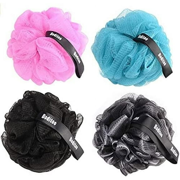 Sharsal (Pack of 4) Bath and Shower Loofah | Multi-Color Shower Puff Loofah Sponge | Exfoliating Bath Sponges | Shower Puffs for Scrubbing