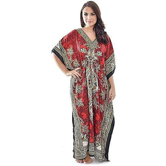 Sharvgun Women's Long Nighty Kaftan Polyester Top Tunic Hippie Boho Summer Dress For Gift Kimono Sleeve Summer Beach Wear Maxi One Size Plus Caftan
