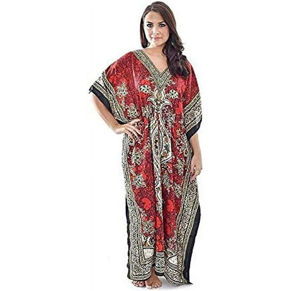 Sharvgun Women's cool long Kaftans/Floral printed long cool kaftan/Caftans For Women/Caftan Dress, long kaftan/nighty/beach and summer holidays dress (Red)