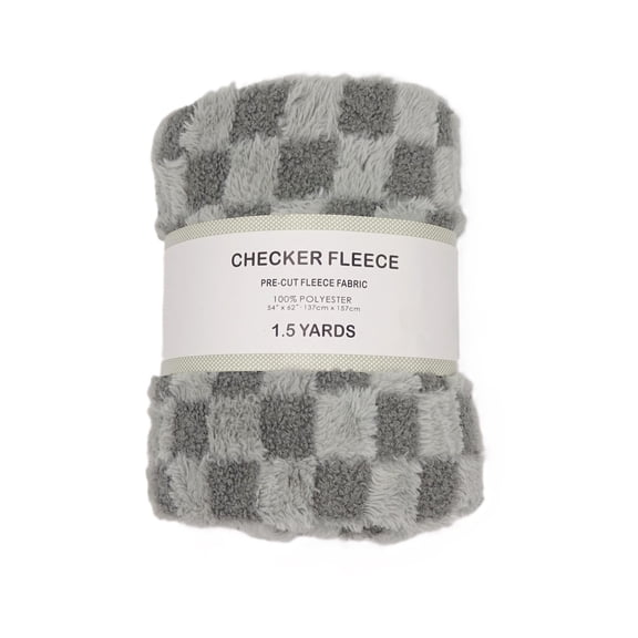 Shason Textile 1.5 Yard Cut 100% Polyester Checker Coral Fleece Fabric, Grey, 54" Wide for Quilting & Sewing