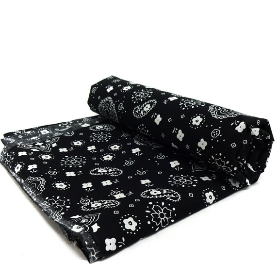 Shason Textile (3 Yards Cut) Craft Projects Poly Cotton Print Bandana, Black, Available In Multiple Colors
