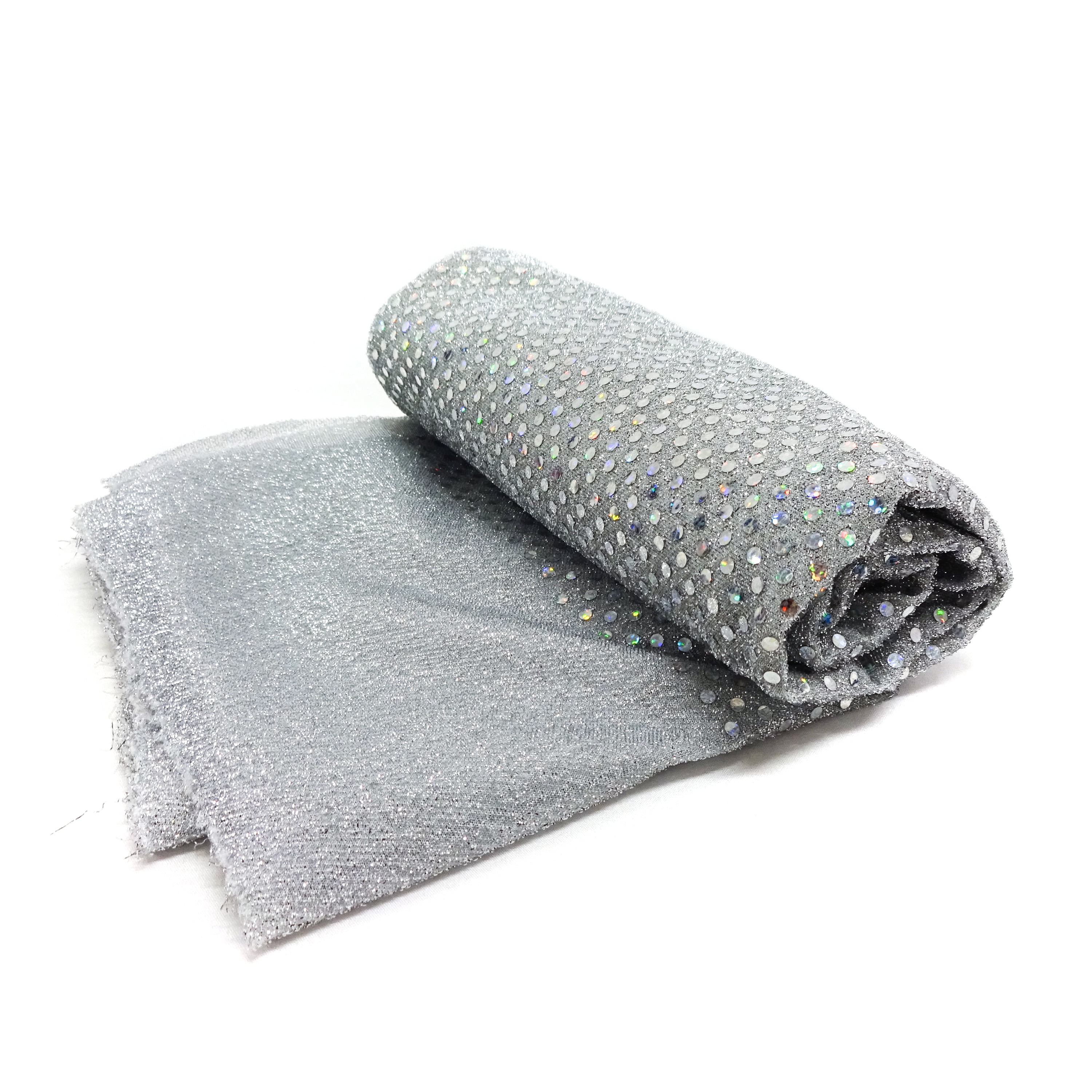 Shason Textile 37.5” x 1.5 Yards Wide 3mm Spangle Knit Sequin Holographic Precut Fabric, Silver